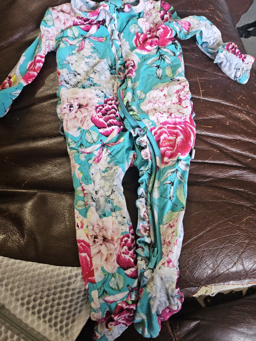 Posh Peanut Teal, Pink & White Floral Footed Zipper Sleeper
